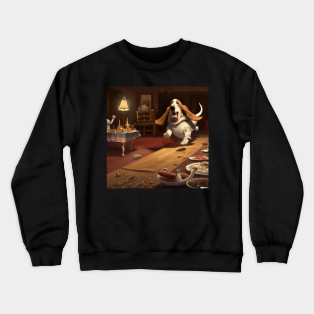 Hungry Basset Hound with Christmas feast Crewneck Sweatshirt by GhostlierNation